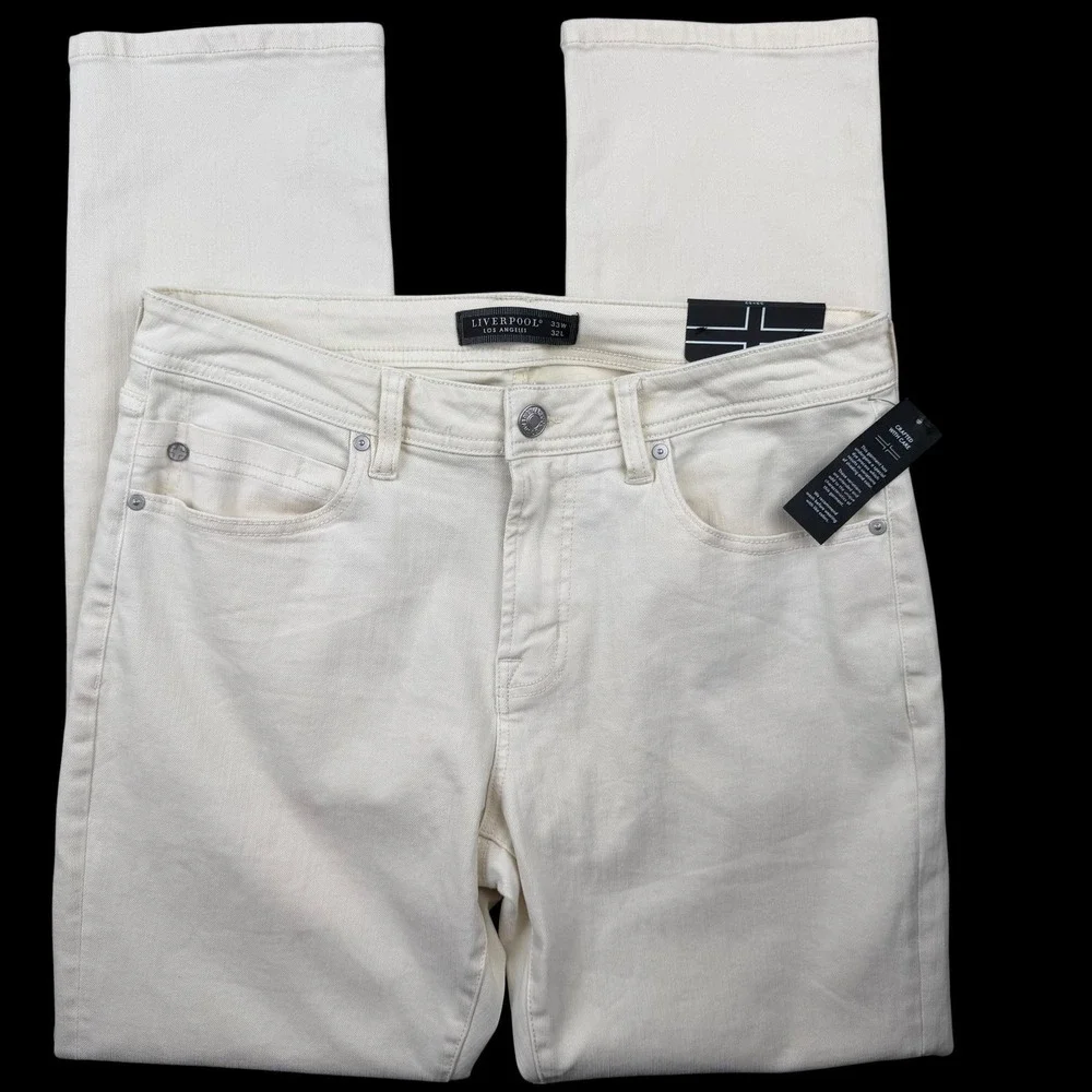 Liverpool Jeans Mens 33x32 White Kingston Modern Slim Straight Stretch Denim